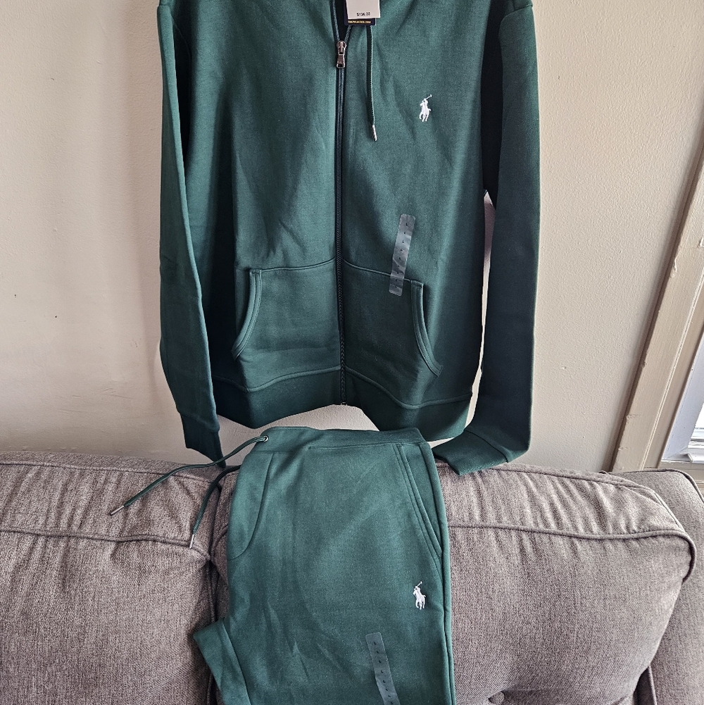 Green Zip-Up Hoodie and Sweatpants Set
